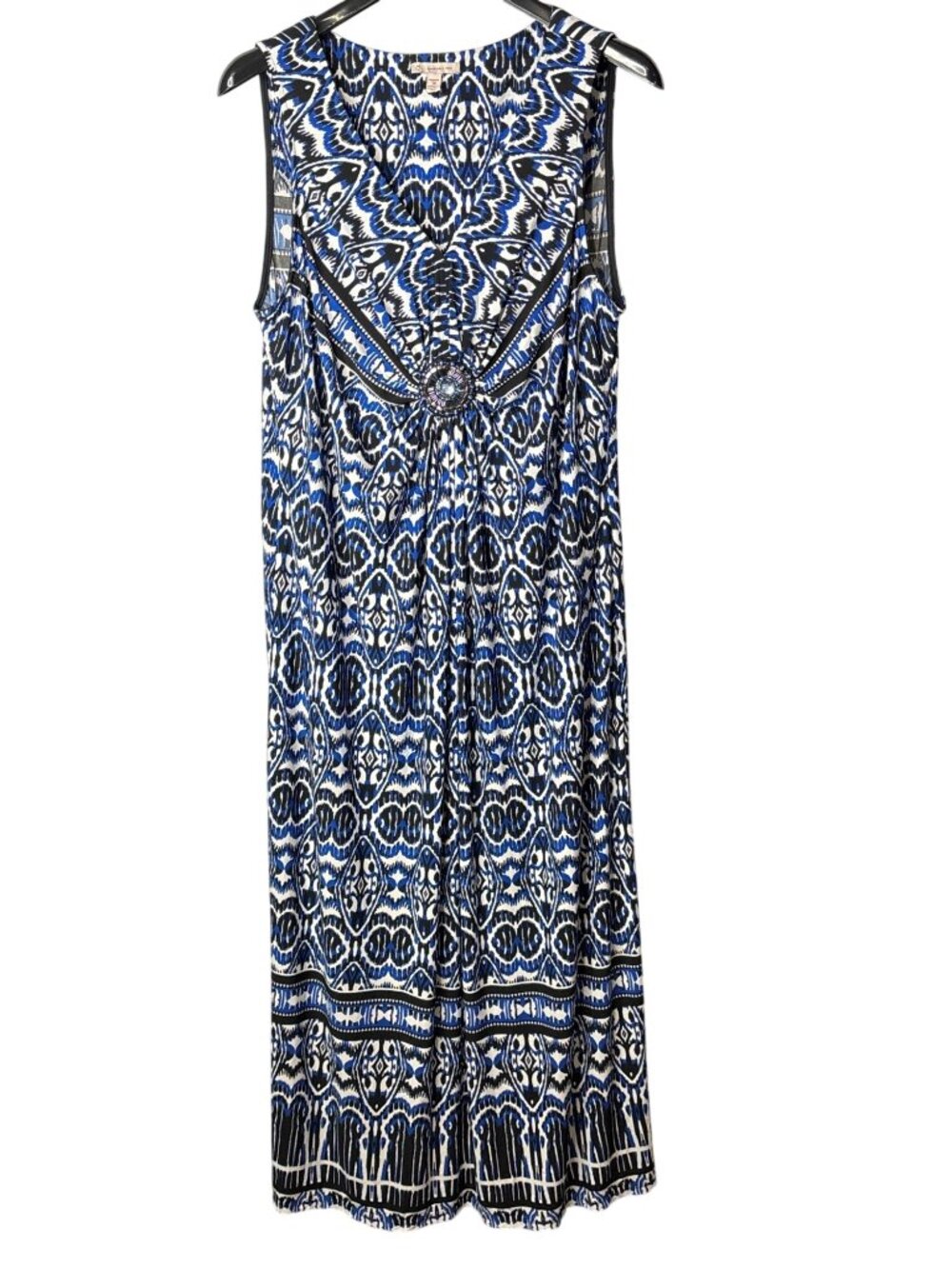 Dressbarn A-Line Maxi Dress Size 20 Abstract Printed White Black Blue Beaded